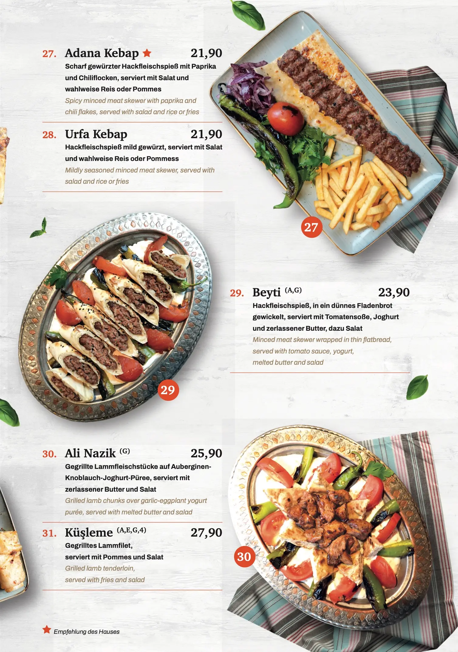 Speisekarte Seite 5: Vom Holzkohlegrill (Fortsetzung)