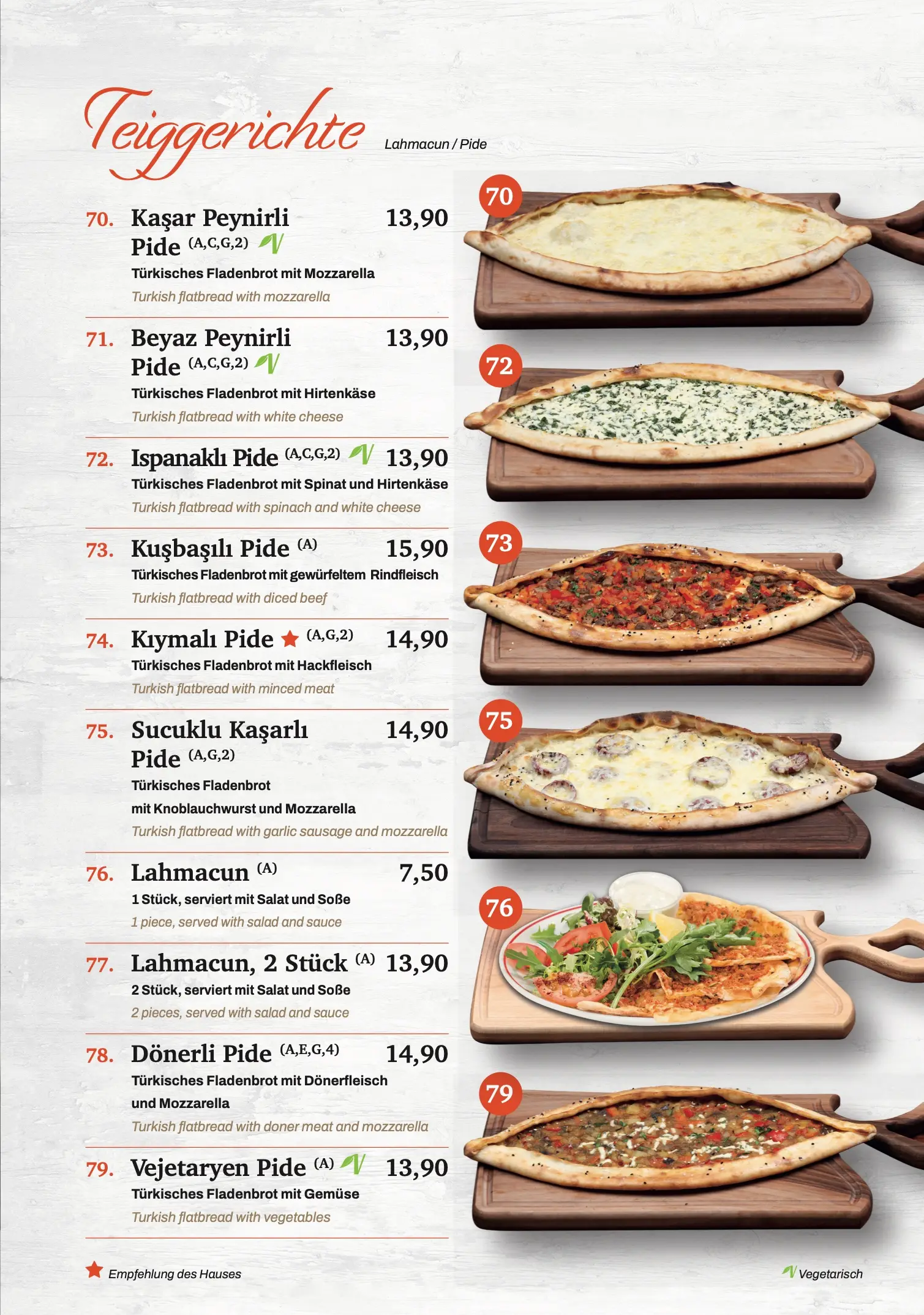 Speisekarte Seite 9: Teiggerichte – Lahmacun und Pide